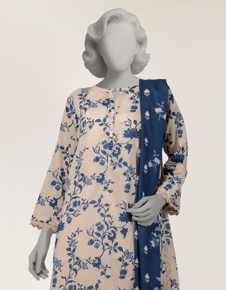 Lawn Off White Stitched Suit - J. Junaid Jamshed