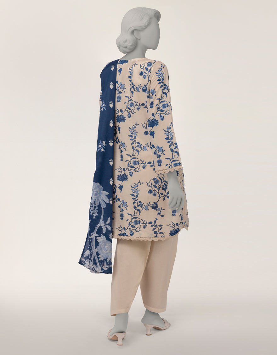 Lawn Off White Stitched Suit - J. Junaid Jamshed