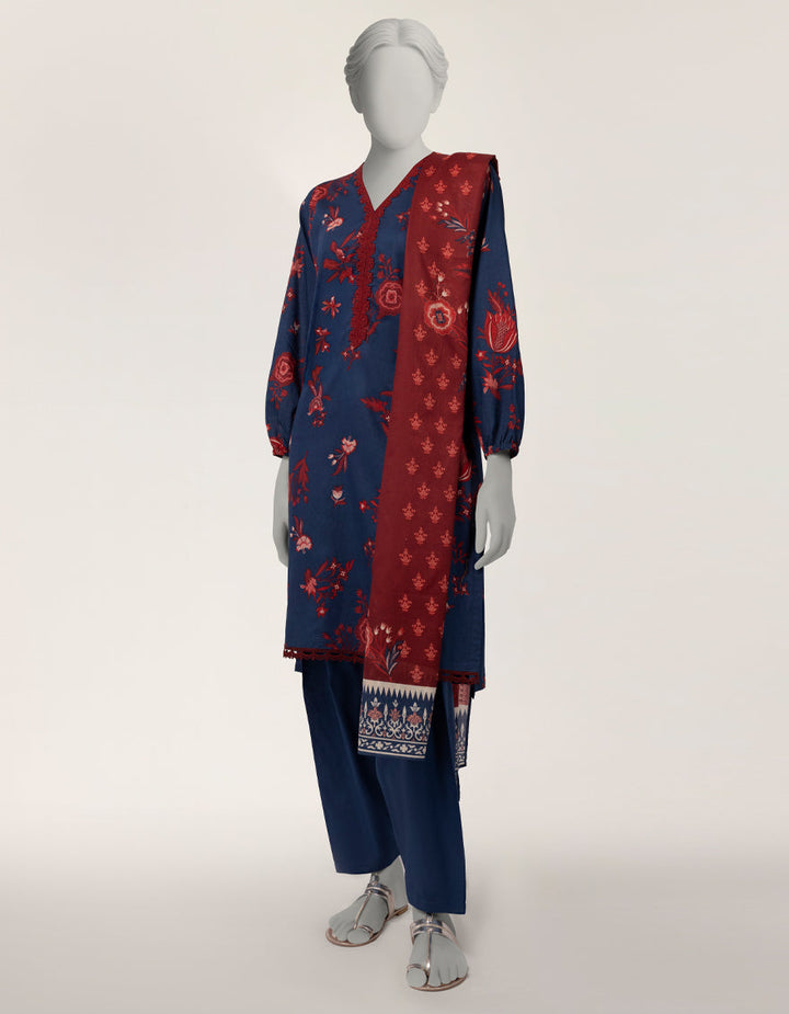 Lawn Blue Stitched Suit - J. Junaid Jamshed