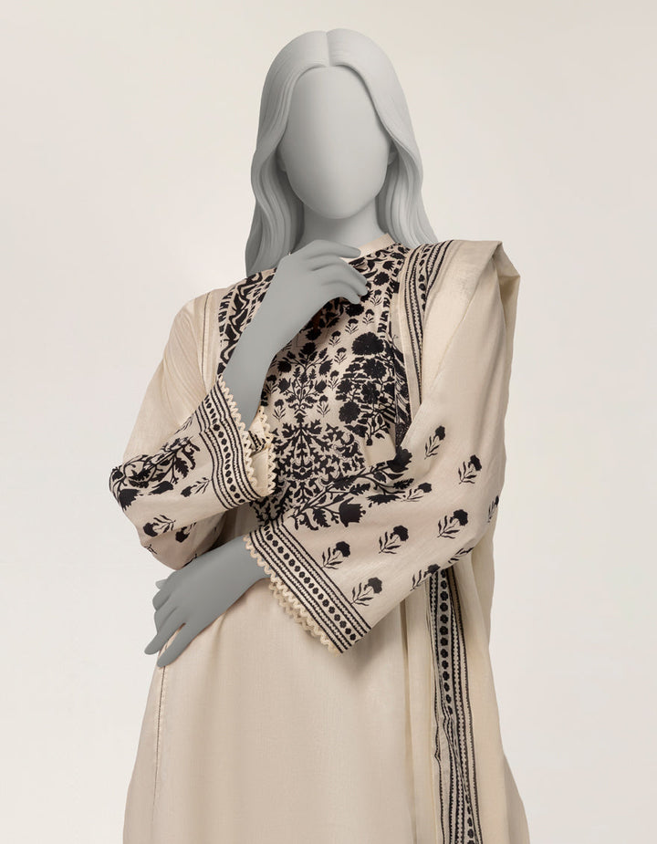 Lawn Off White Stitched Suit - J. Junaid Jamshed