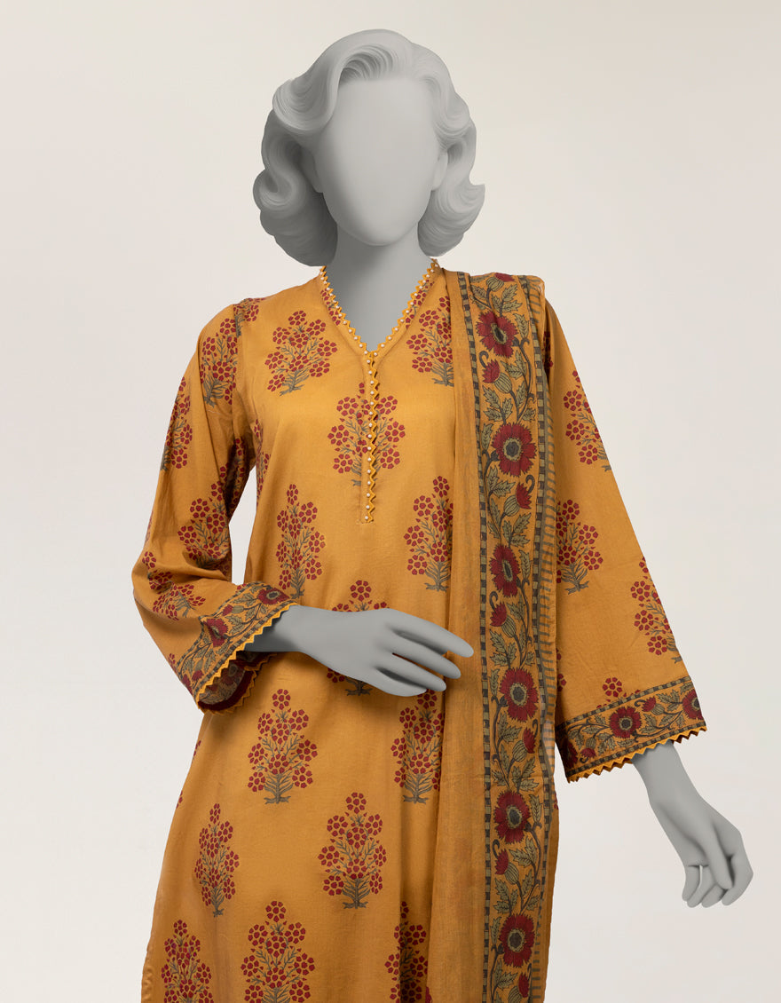 Lawn Mustard Stitched Suit - J. Junaid Jamshed