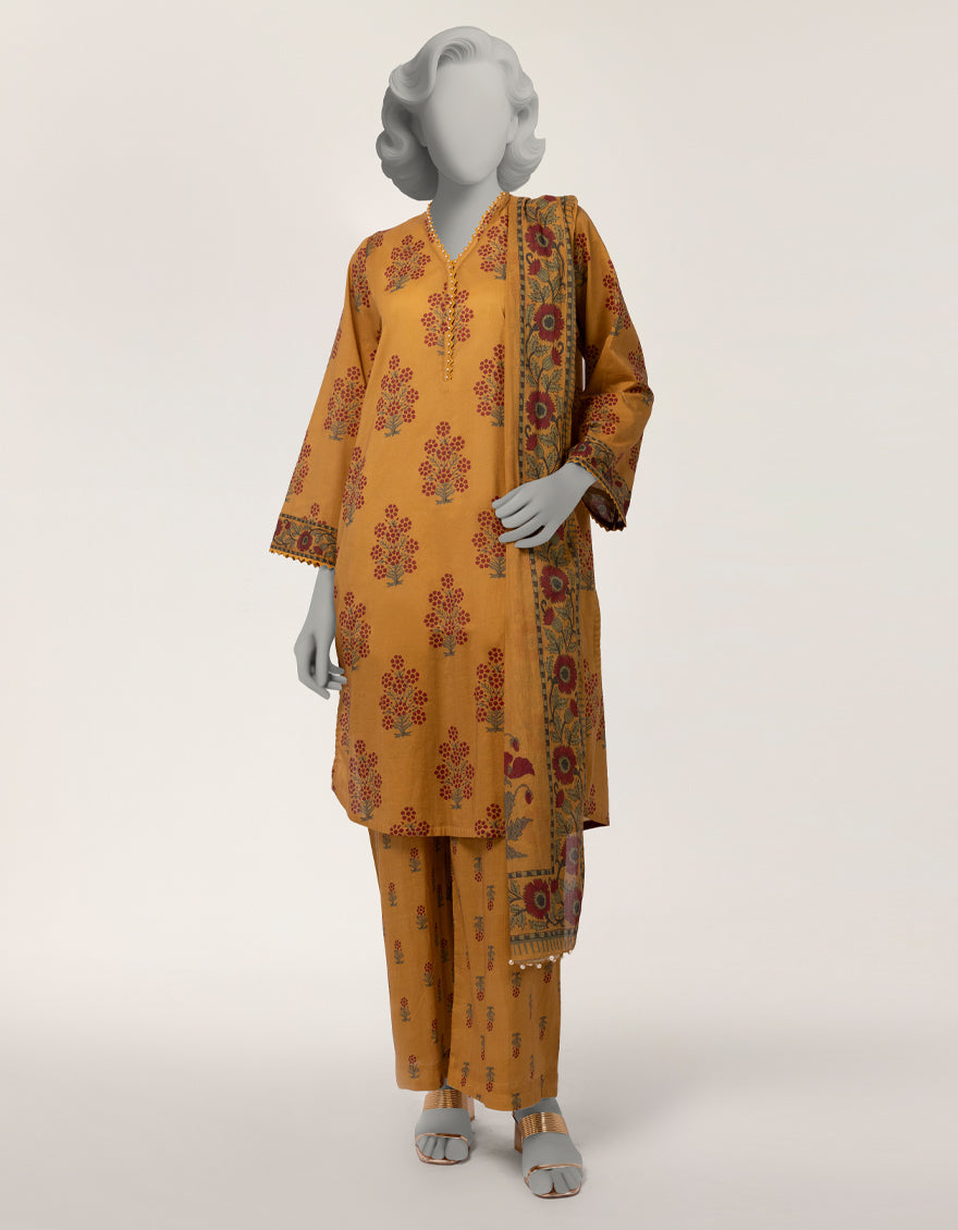 Lawn Mustard Stitched Suit - J. Junaid Jamshed