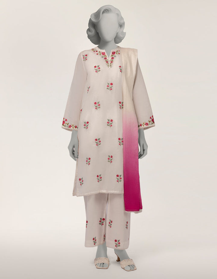 Jacquard White Stitched Suit - J. Junaid Jamshed