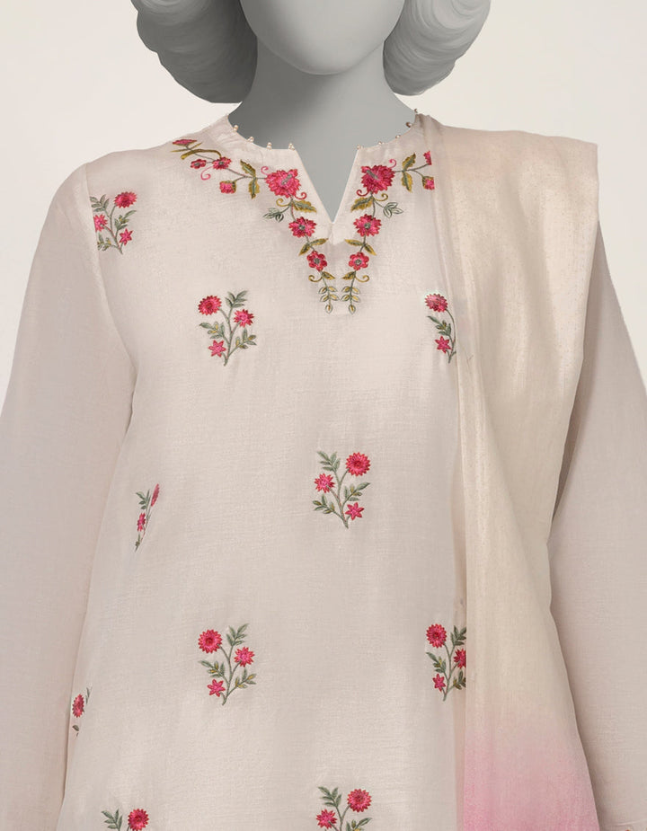Jacquard White Stitched Suit - J. Junaid Jamshed