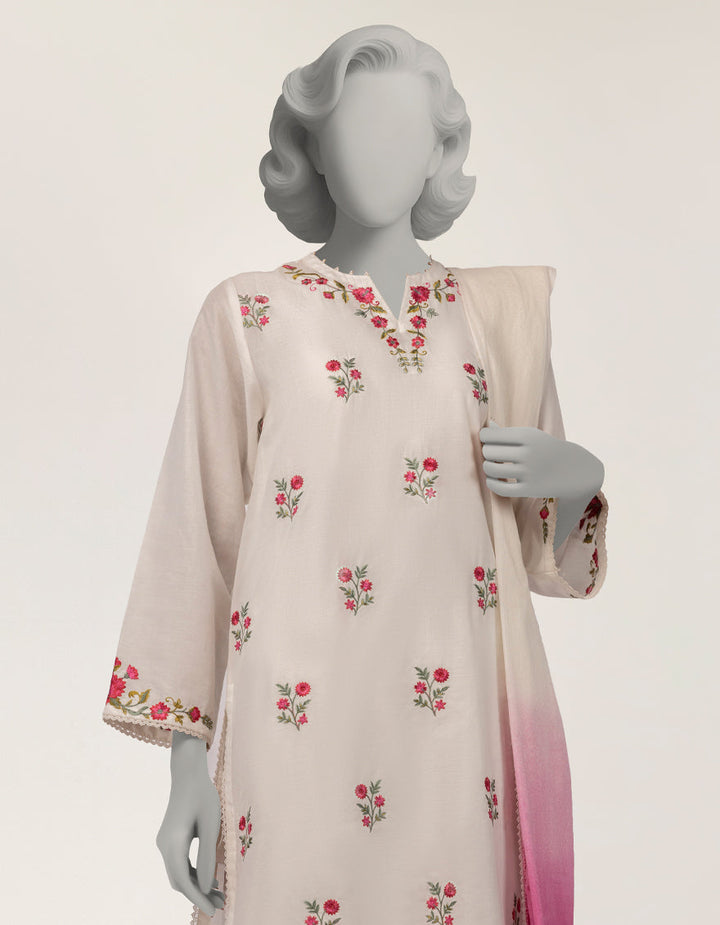 Jacquard White Stitched Suit - J. Junaid Jamshed