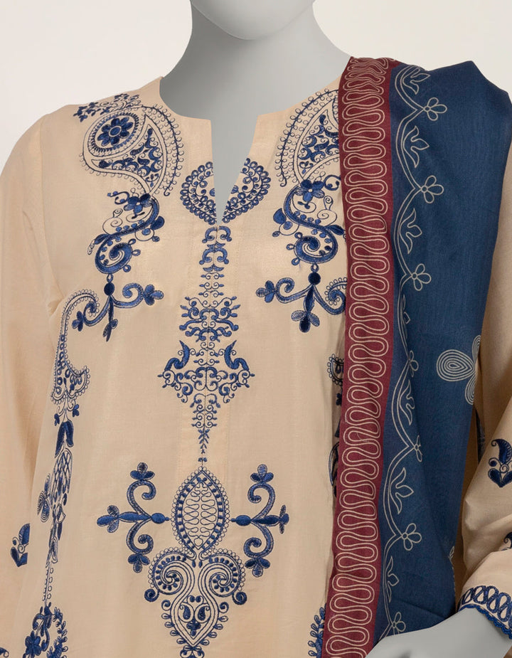 Lawn Beige Stitched Suit - J. Junaid Jamshed