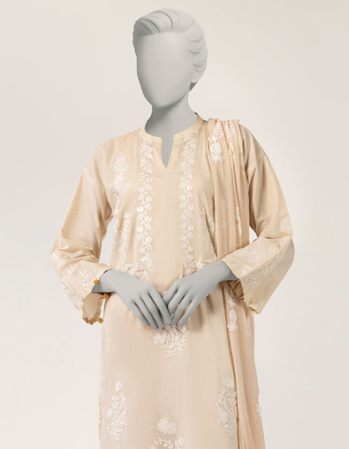 Lawn Beige Stitched Suit - J. Junaid Jamshed