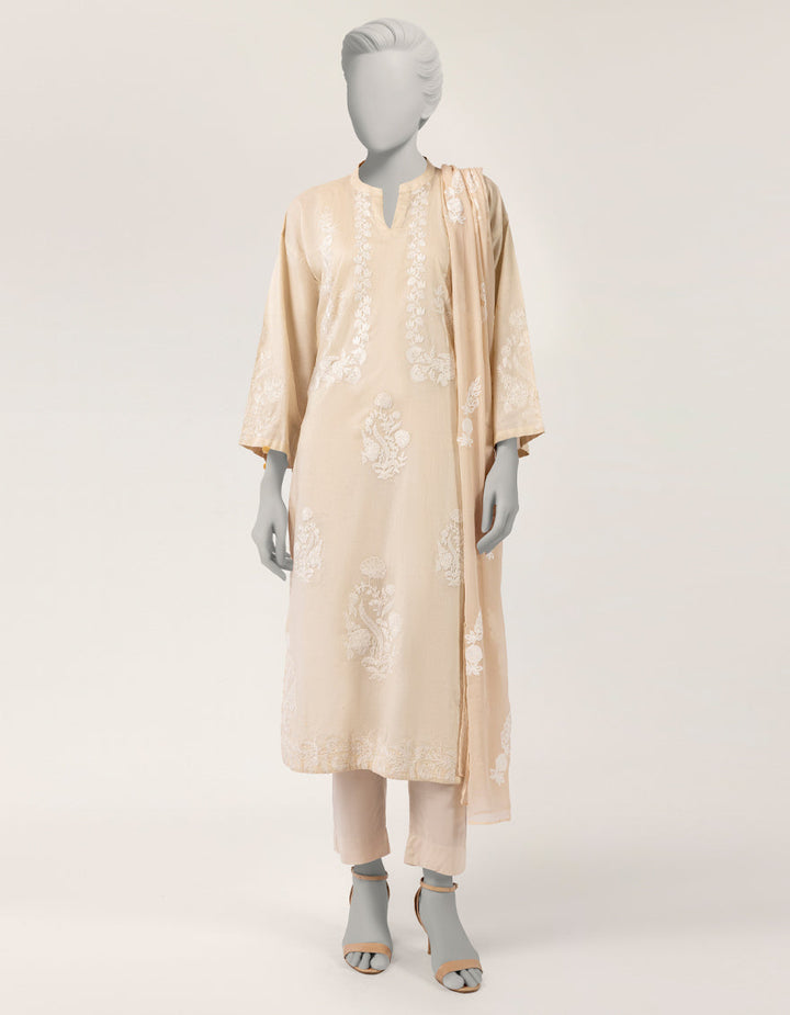 Lawn Beige Stitched Suit - J. Junaid Jamshed