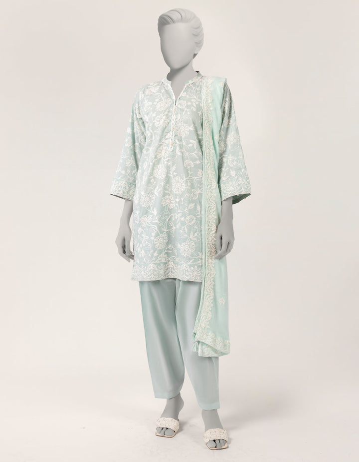 Lawn Green Stitched Suit - J. Junaid Jamshed