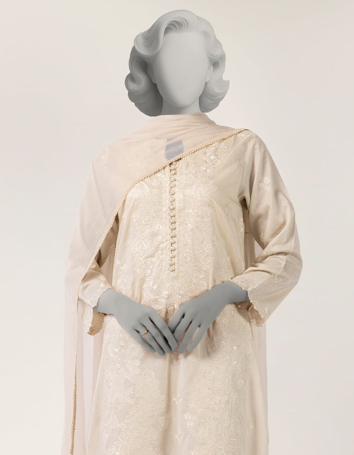 Lawn Off White Stitched Suit - J. Junaid Jamshed