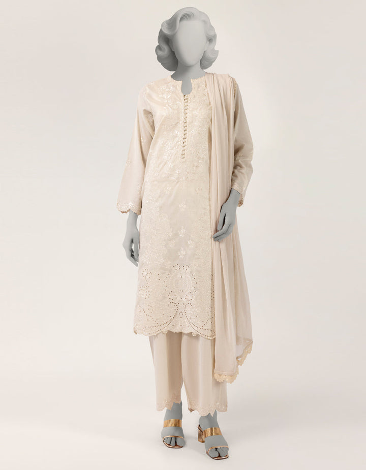 Lawn Off White Stitched Suit - J. Junaid Jamshed