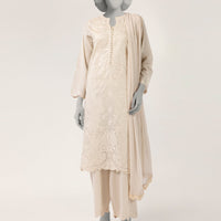 Lawn Off White Stitched Suit - J. Junaid Jamshed