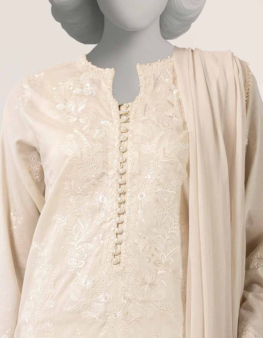 Lawn Off White Stitched Suit - J. Junaid Jamshed