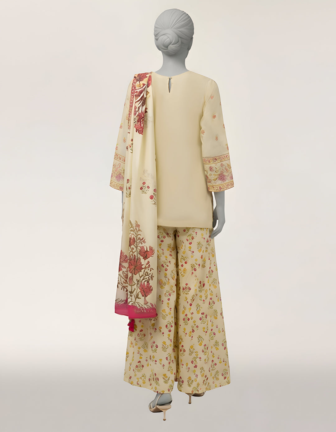 Dobby Cream Stitched Suit - J. Junaid Jamshed