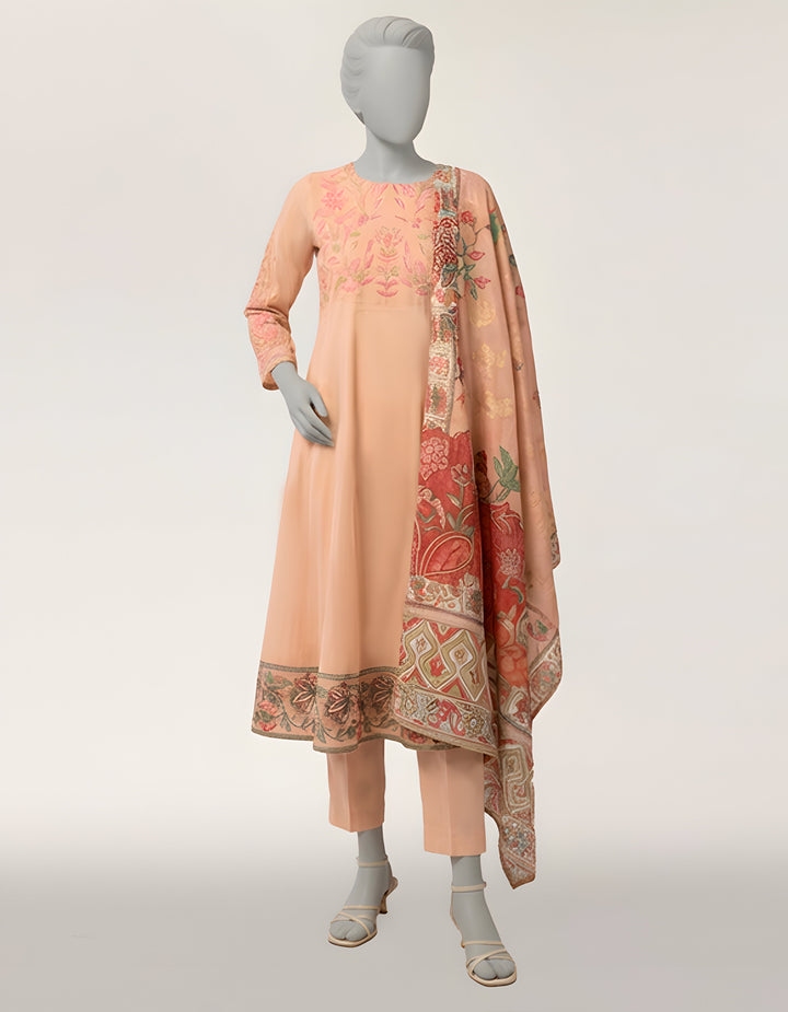 Organza Peach Stitched Suit - J. Junaid Jamshed