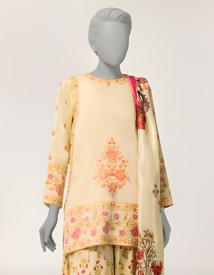 Dobby Cream Stitched Suit - J. Junaid Jamshed