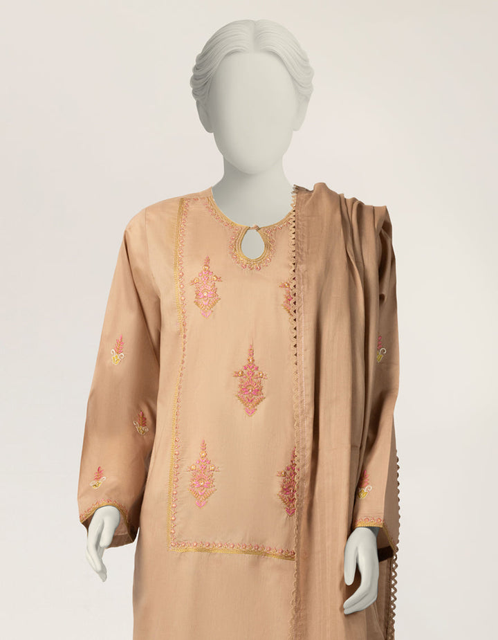 Lawn Beige Stitched Suit - J. Junaid Jamshed