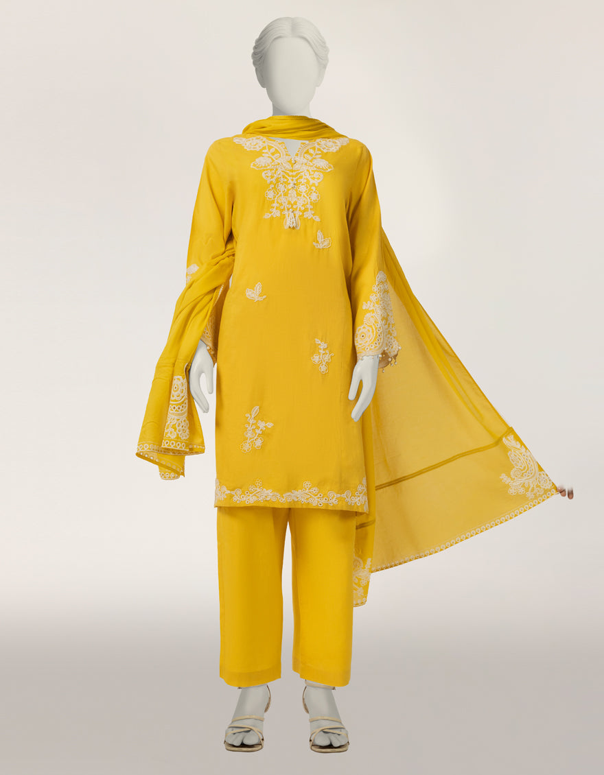 Lawn Yellow Stitched Suit - J. Junaid Jamshed