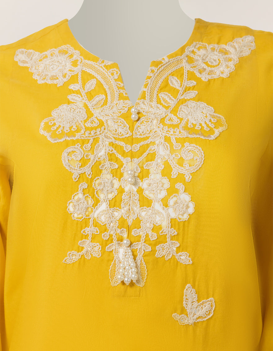 Lawn Yellow Stitched Suit - J. Junaid Jamshed