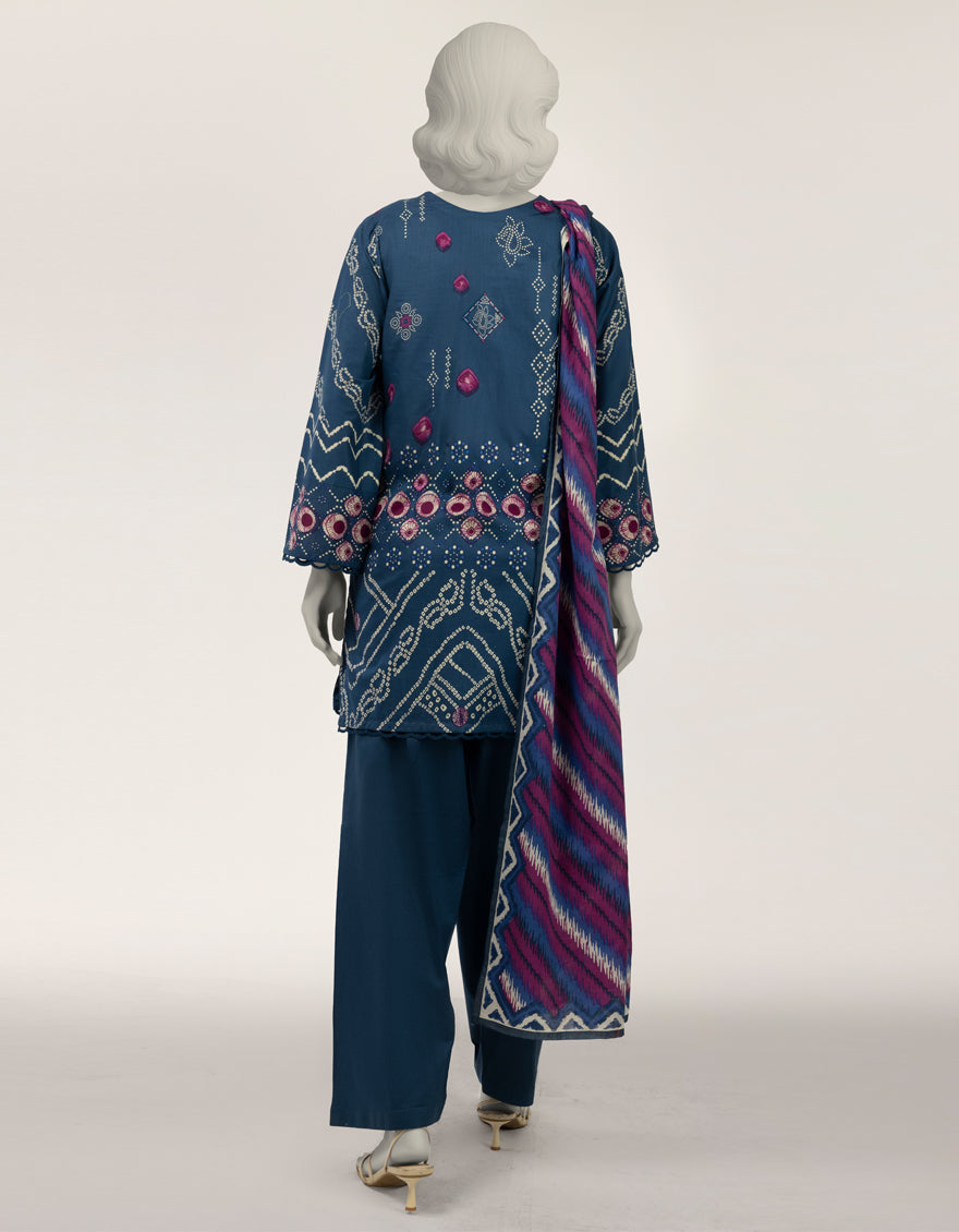 Lawn Blue Stitched Suit - J. Junaid Jamshed