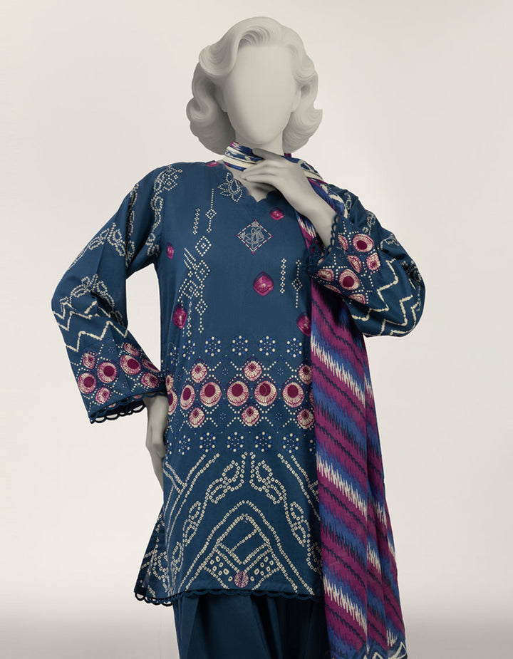 Lawn Blue Stitched Suit - J. Junaid Jamshed