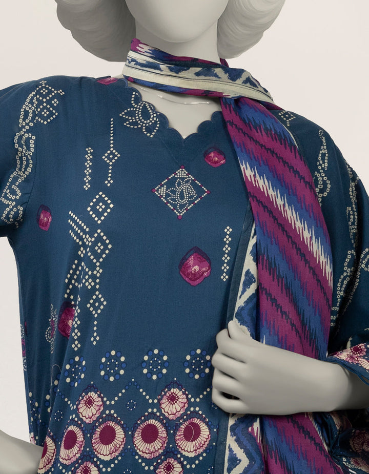 Lawn Blue Stitched Suit - J. Junaid Jamshed