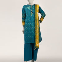 Lawn Teal Stitched Suit - J. Junaid Jamshed