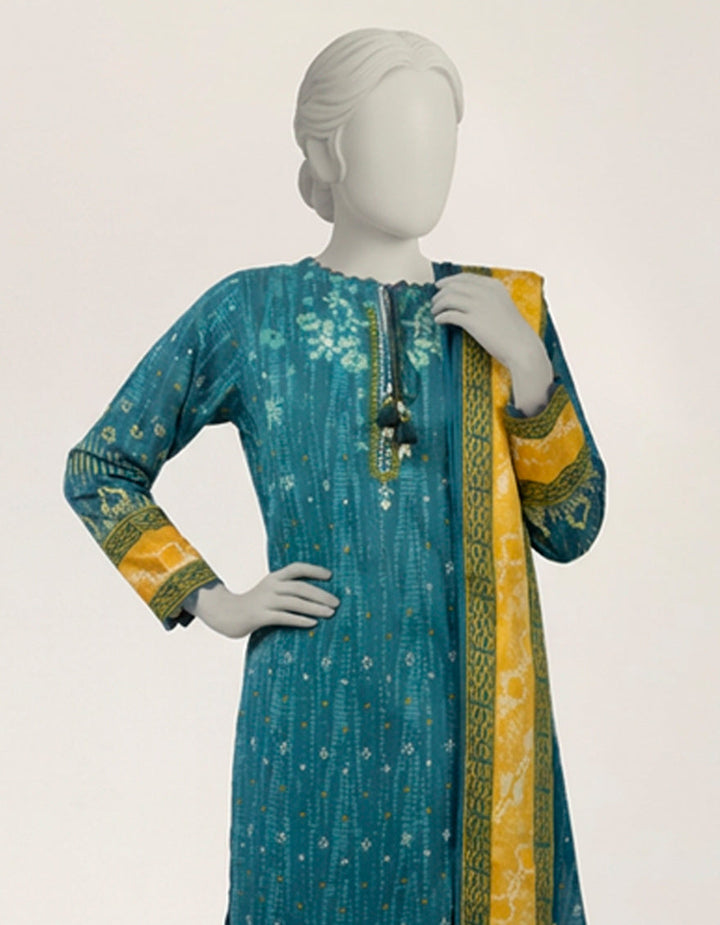 Lawn Teal Stitched Suit - J. Junaid Jamshed