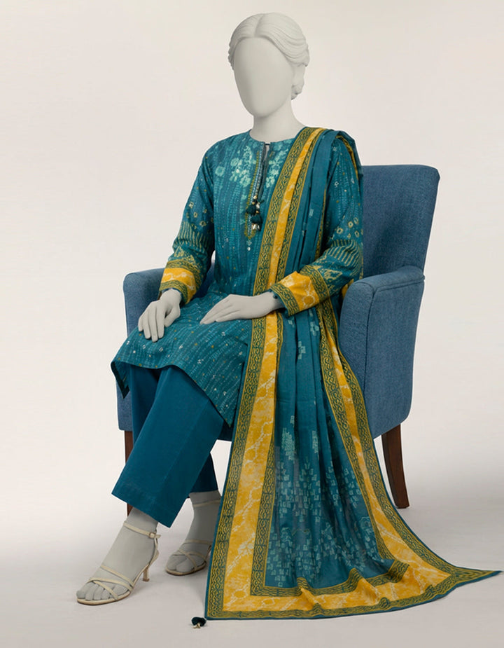 Lawn Teal Stitched Suit - J. Junaid Jamshed