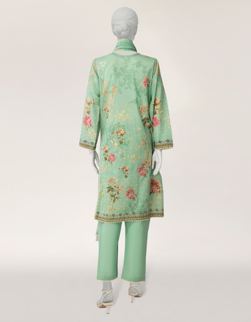 Lawn Ice Green Stitched Suit - J. Junaid Jamshed