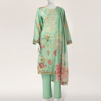 Lawn Ice Green Stitched Suit - J. Junaid Jamshed