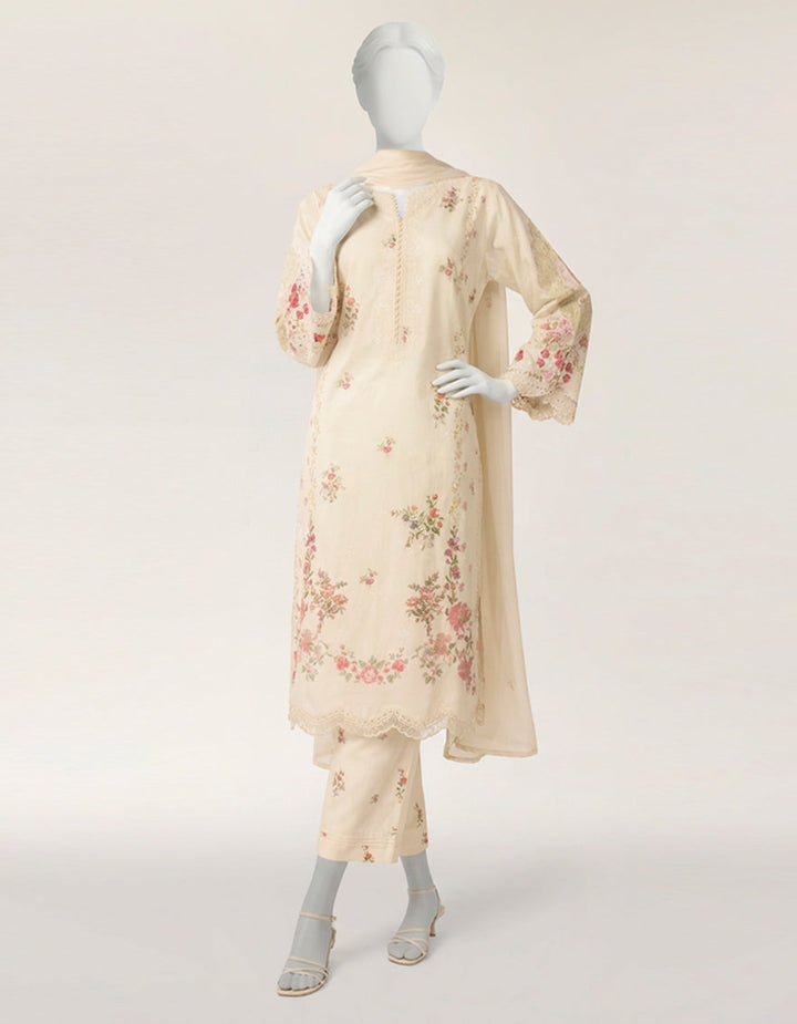 Lawn Silk Off White Stitched Suit - J. Junaid Jamshed