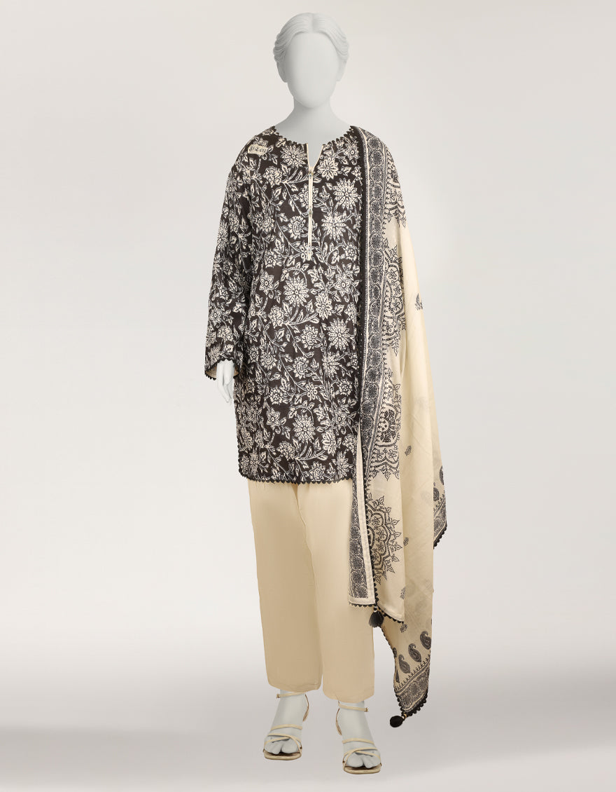 Lawn Black Stitched Suit - J. Junaid Jamshed