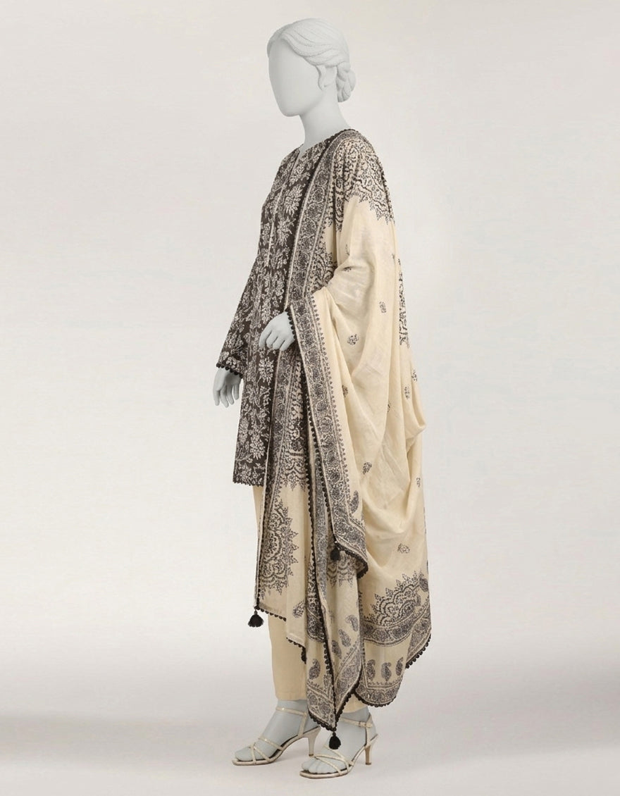 Lawn Black Stitched Suit - J. Junaid Jamshed