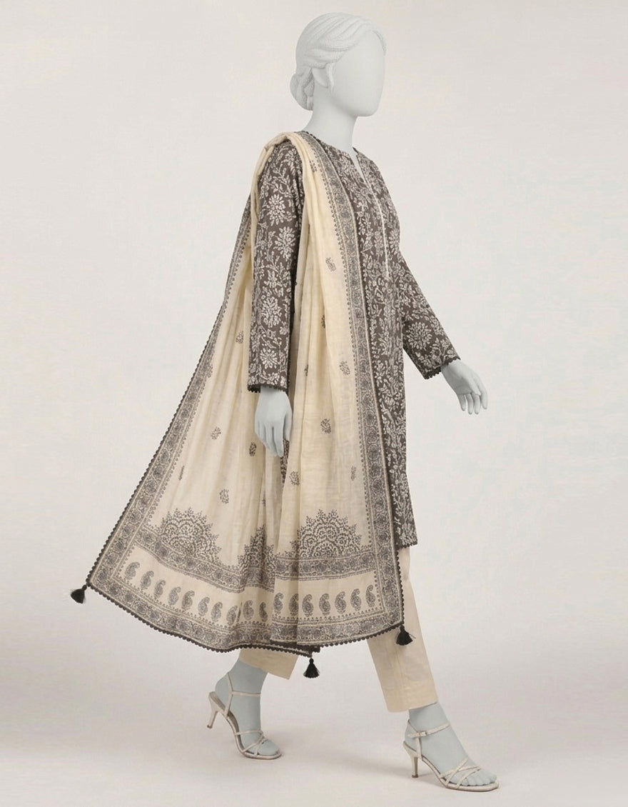 Lawn Black Stitched Suit - J. Junaid Jamshed