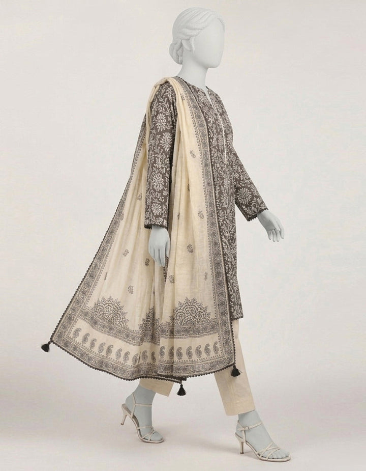 Lawn Black Stitched Suit - J. Junaid Jamshed