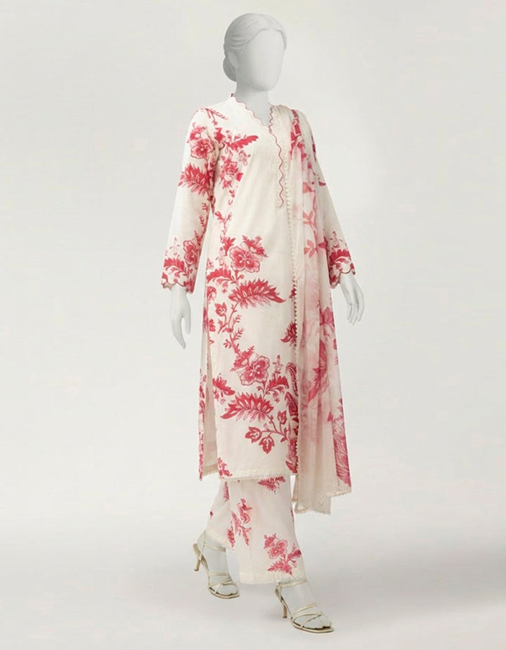 Lawn Off White Stitched Suit - J. Junaid Jamshed