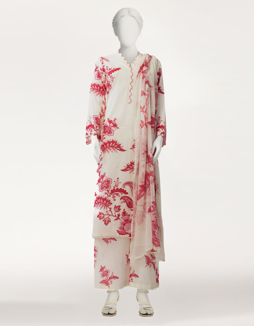 Lawn Off White Stitched Suit - J. Junaid Jamshed