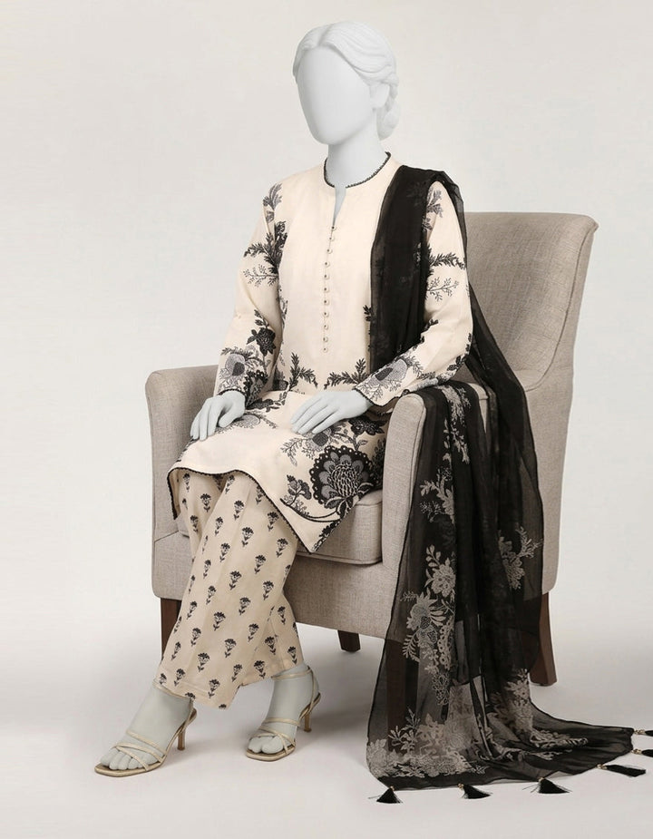 White Stitched Suit - J. Junaid Jamshed