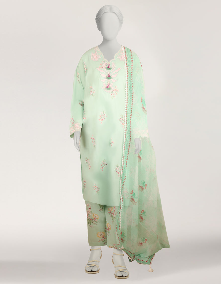 Lawn Green Stitched Suit - J. Junaid Jamshed