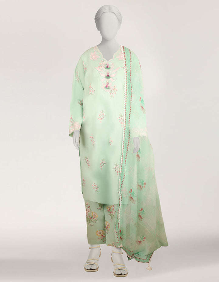 Lawn Green Stitched Suit - J. Junaid Jamshed