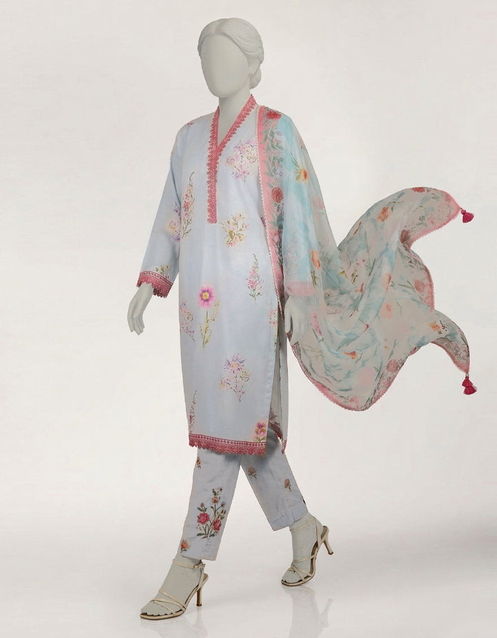 Lawn Sky Blue Stitched Suit - J. Junaid Jamshed