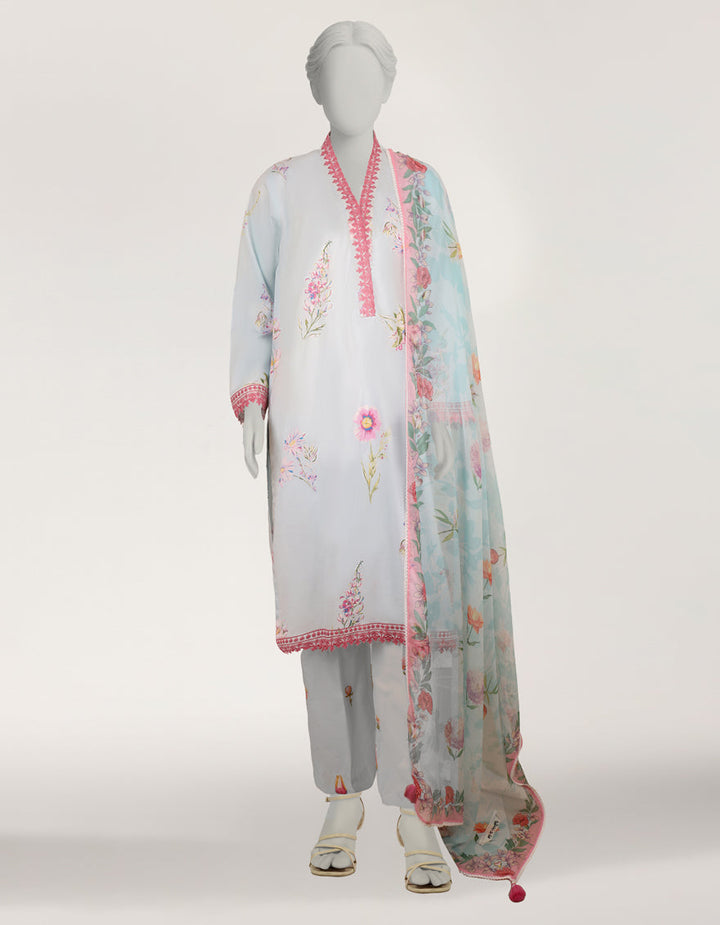 Lawn Sky Blue Stitched Suit - J. Junaid Jamshed