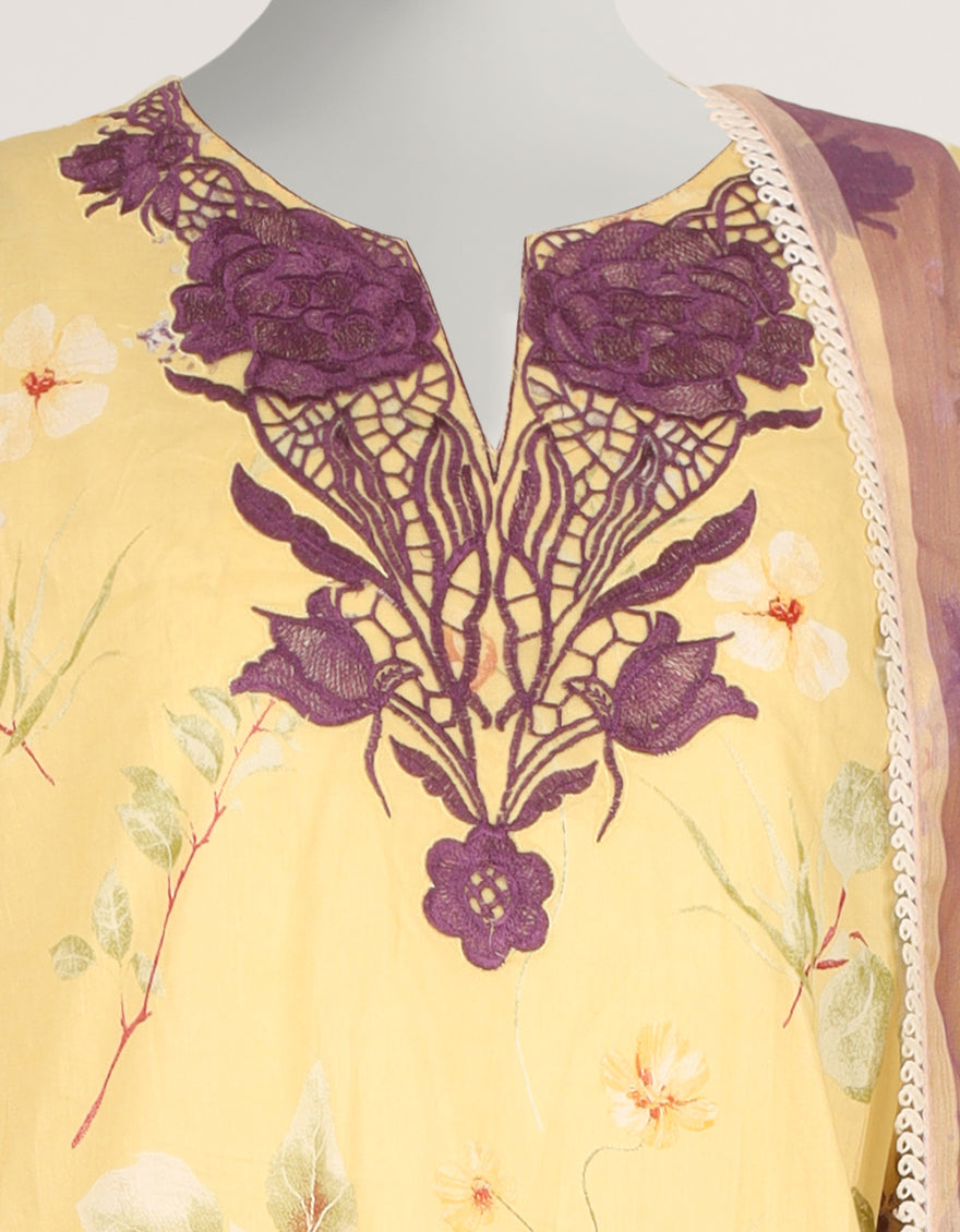 Lawn Yellow Stitched Suit - J. Junaid Jamshed