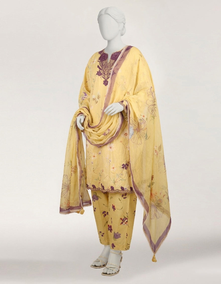 Lawn Yellow Stitched Suit - J. Junaid Jamshed