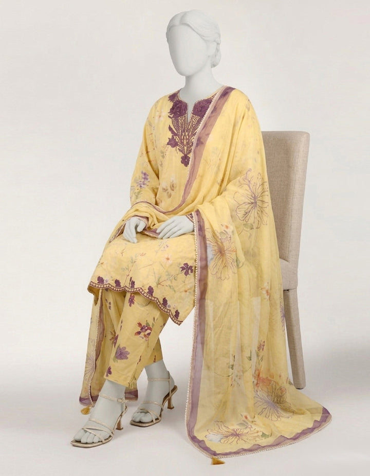 Lawn Yellow Stitched Suit - J. Junaid Jamshed