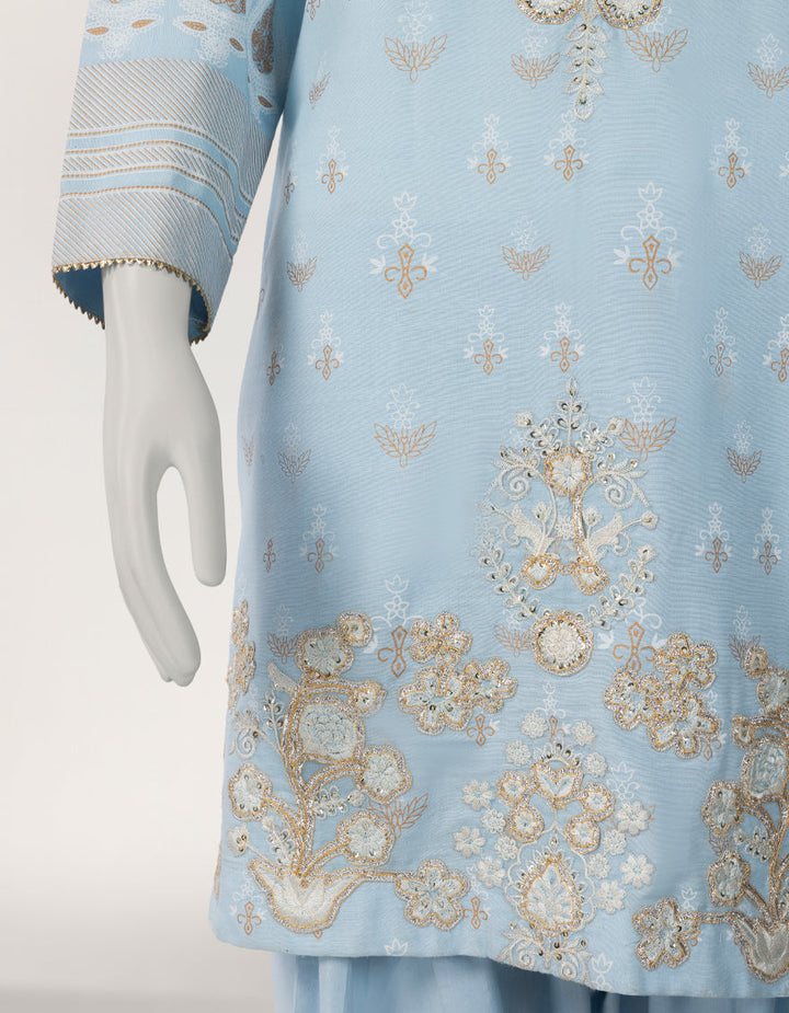 Raw Silk Sky Blue Stitched Suit - J. Junaid Jamshed