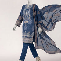 Raw Silk Blue Stitched Suit - J. Junaid Jamshed
