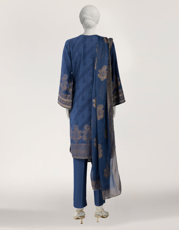 Raw Silk Blue Stitched Suit - J. Junaid Jamshed