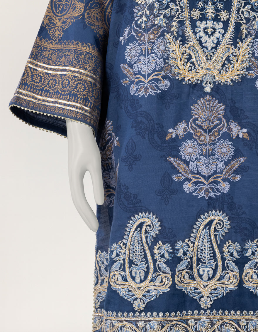 Raw Silk Blue Stitched Suit - J. Junaid Jamshed